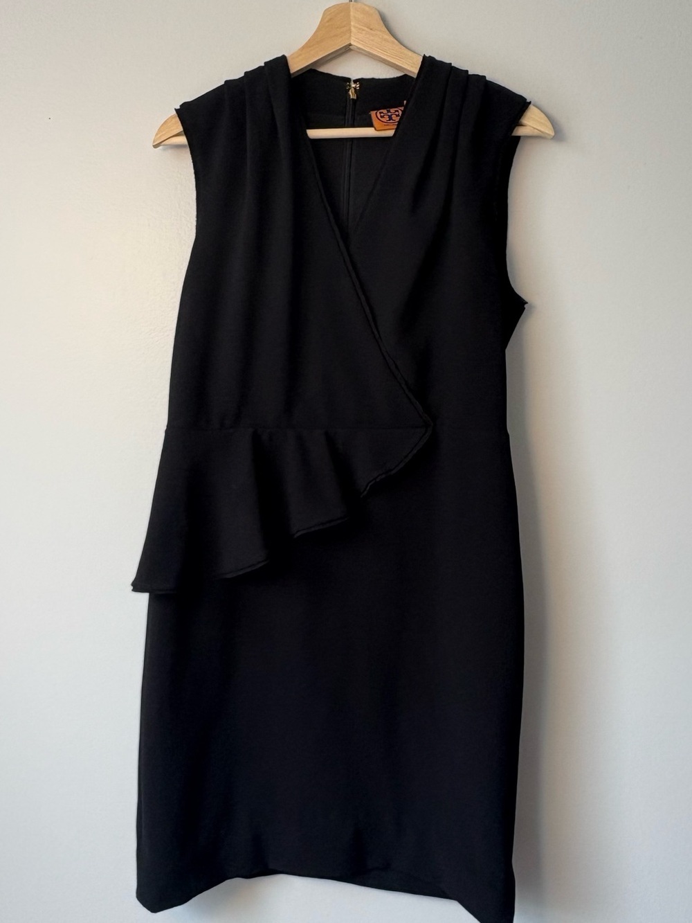 Tory Burch Brooklyn Black Peplum Crepe Sheath Dress size 10